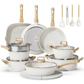 Bazova 24-piece pots and pans set overview with toxin-free ceramic coating.