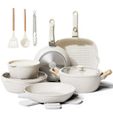 Bazova removable handles cookware set for easy storage and versatile cooking.