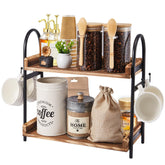 BDBDYEAY 2-tier coffee bar organizer showing neat countertop setup with mugs and jars