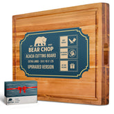 Bearchop acacia cutting board with juice groove keeps counters clean during prep.