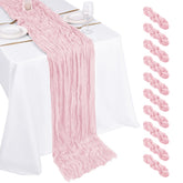 Beautane light pink cheesecloth table runner adds romantic decor for weddings.