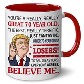 BECHUSKY 70th birthday mug with bold 1956 theme graphics for milestone celebrations