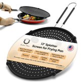 Beckon Ware splatter screen with 13-inch diameter protects stovetop from splatter.