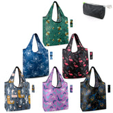 BeeGreen Animals six-pack reusable grocery bags with playful prints for shopping