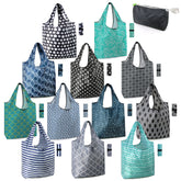 BeeGreen geometric-pattern bag rolled for compact storage and easy transport.