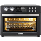 Beelicious Pro 28QT air fryer toaster oven on kitchen counter showing spacious capacity for family meals