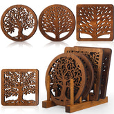 Beeveer Life Tree trivets wooden set protects surfaces from hot dishes.