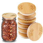 Beeveer regular mouth bamboo lids with leaf engraving for pantry organization.