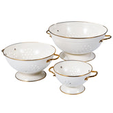 BeFare cream metal colander 1qt side view for compact storage and fast rinsing.