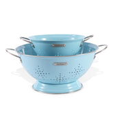 BeFare metal colander 2-pack ArcticBlue dual sizes for pasta and vegetables.