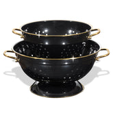 BeFare metal colander 3-quart glittery black, ideal for rinsing pasta and vegetables.