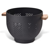 BeFare metal colander with wood handle for comfortable draining.