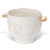 BeFare metal colander with wood handle for safe draining and comfortable grip