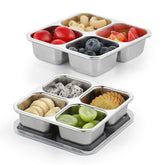 BEFOY stainless-steel divided plate with four compartments keeps meals organized on the go.