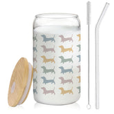 BEHIFL dachshund glass cup with lid and straw for on-the-go iced drinks