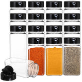 Bekith 16-pack spice jars with black cap for quick spice identification.