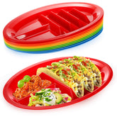 Bekith taco plates securely hold 3 tacos for organized serving.