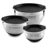 Bellemain mixing bowls with lids in use for batter prep and storage