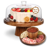 Bellsal acacia wood cake stand with lid displaying baked goods while keeping them fresh.
