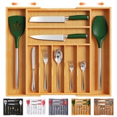 Bellsal expandable bamboo silverware organizer - adjustable width for tidy kitchen drawers.