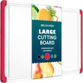 Belwares cutting board red, top view for spacious slicing and prep.