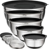 Belwares mixing bowls with airtight lids keep ingredients fresh and organized.