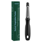 Beneno Swivel Peeler blade closeup showing razor-sharp twin blades for precise peeling