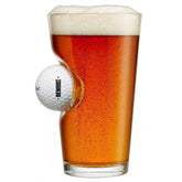BenShot golf ball pint glass front view shows embedded ball and classic silhouette