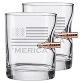 BenShot Merica 11oz glass with bullet inside, ideal conversation starter for whiskey.