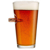 BenShot pint glass with real 050 BMG bullet embedded, bold front view