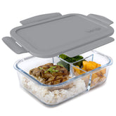 Bentgo Glass lunch box with airtight lid, leak-proof seal for mixed meals.
