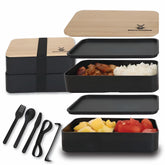 Bento Warrior dual-layer lunch box open with two compartments for balanced meals.