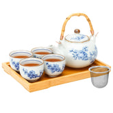 Beozinz Japanese Tea Set teapot blue and white with plum design for elegant tea rituals