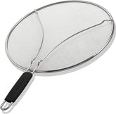 BergKoch splatter screen on a 15-inch pan reduces oil splatter during cooking