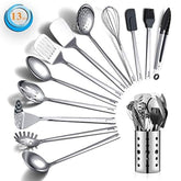 Berglander 13-piece utensils set with mirrored polish enhances kitchen display and use.