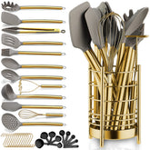 Berglander Gold Utensils Set with holder for easy storage and stylish kitchen look.