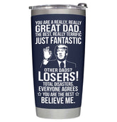 BETHEGIFT 20oz navy dad tumbler, front view, ideal Father's Day gift