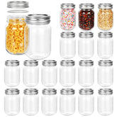 Betrome 12oz mason jar, regular mouth, clear glass with silver lids for pantry organization.