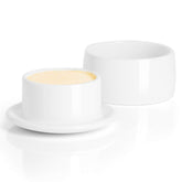 Better Butter French Butter Crock with lid on countertop keeps butter fresh and spreadable.