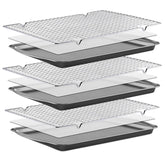 BEWOS baking sheet set with three sheets for even browning and versatile baking.