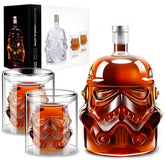 BEYOND MS whiskey decanter set with two glasses for entertaining guests.