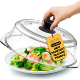 Bezrat microwave tall glass plate cover on plate prevents splatters during reheating.