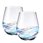 Bezrat stemless blue hand-painted wine glasses set two for elegant entertaining