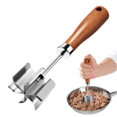 BGWARA stainless steel meat chopper blades in action, crumbling ground beef evenly.