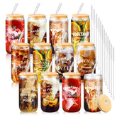 BHHQHH 12-set can-shaped glass cups for staff gifts, reusable and stylish