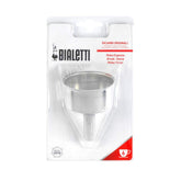 Bialetti Moka Express replacement funnel front view, durable aluminum for reliable espresso.