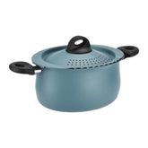 Bialetti Taste of Italy teal pasta pot full view highlighting its 5.5-quart capacity.