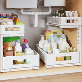 Biboraya under-sink organizer two-tier mesh for easy access and neat storage.