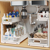Biboraya under-sink organizer rails: smooth sliding for easy access to bottles.