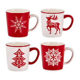 Bico Holly Jolly ceramic mug set with snowflakes, ideal for festive hot drinks at home.